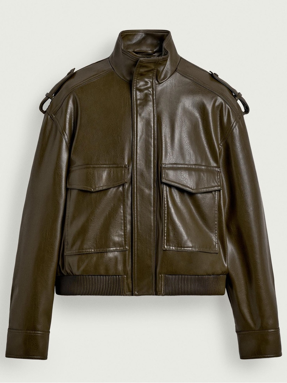 Zara Funnel Neck Leather Jacket | Size M